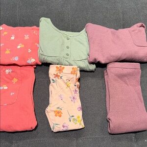Girls Mixed Cozy Outfit Bundle - Coral, Sage, Mauve & Floral